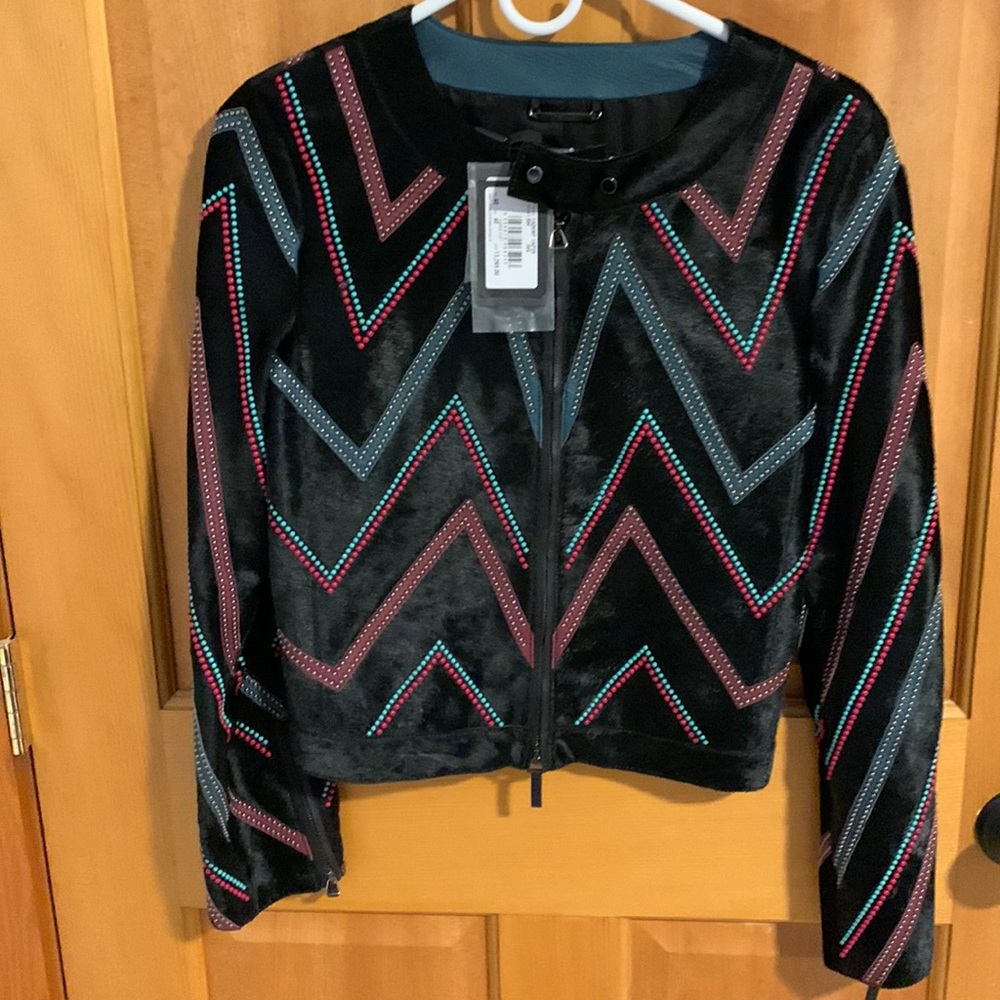 NWT Giorgio Armani Cow Hide/Hair Beaded  leather jacket.